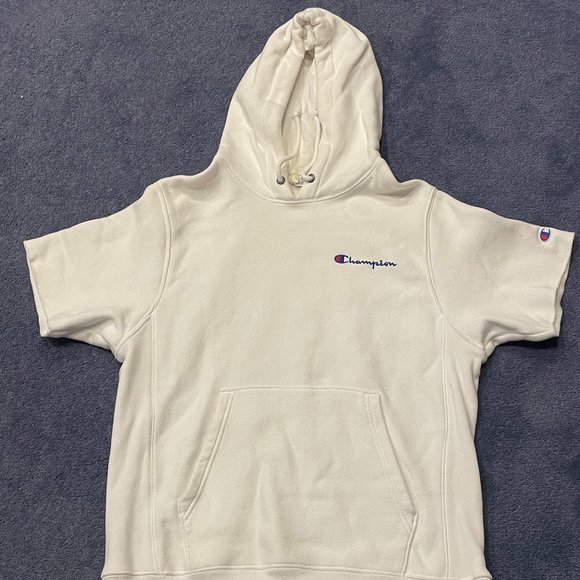 White Champion Reserve Weave RARE* short sleeve hoodie! - Picture 1 of 4